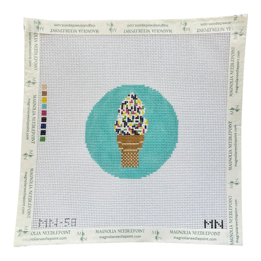 Confetti Sprinkles Ice Cream Cone on Blue Canvas